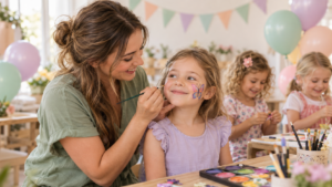 Frau schminkt Kinder